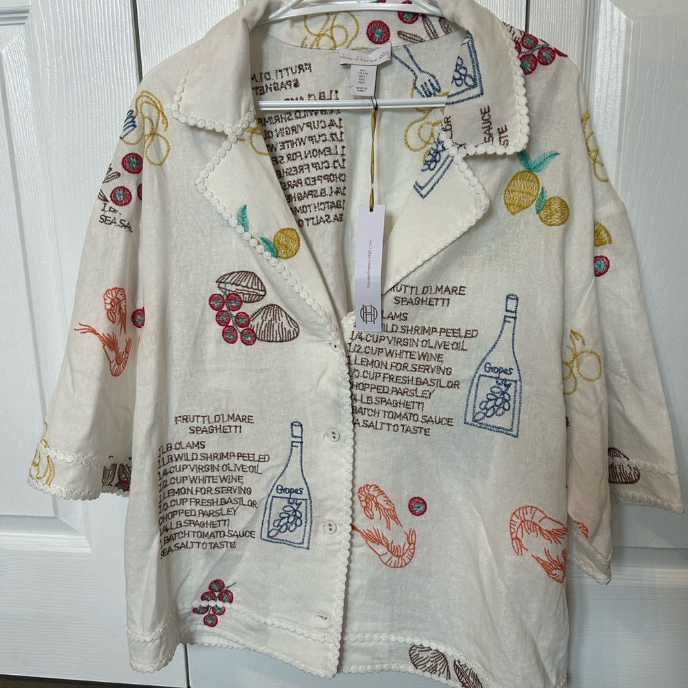House of Harlow Embroidered Linen Button-Up Shirt
